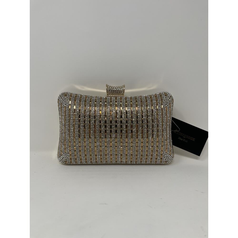D'Margeaux evening clutch with‎ gold and crystal stripes